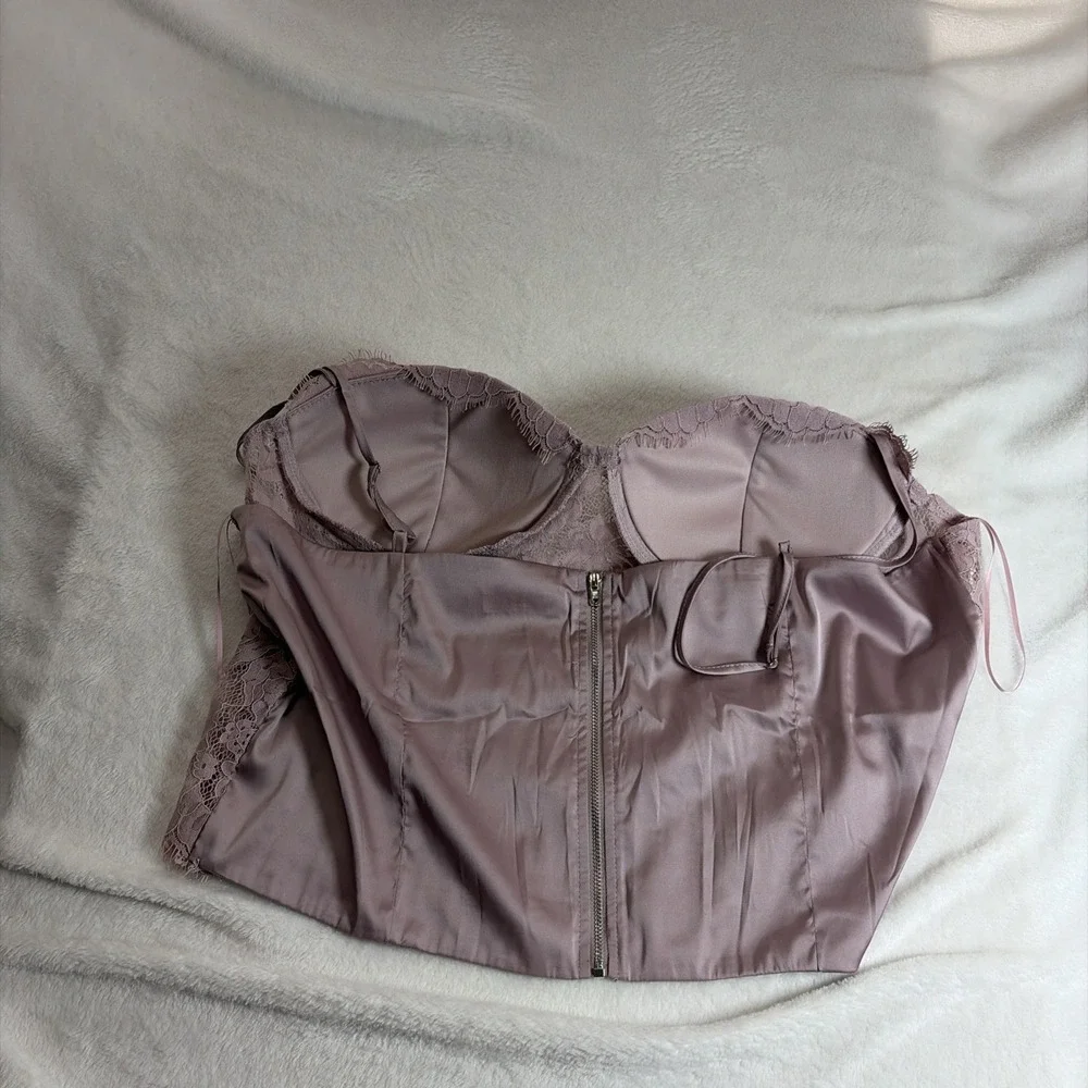 Rose Velvet Lace Corset‎ Women's NWT Size 3XL Mauve Purple Bustier Retro Vintage